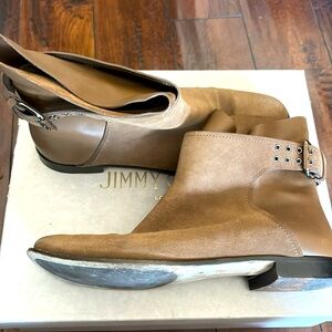 Jimmy Choo suede calf leather booties with adjustable buckles. Size 42/size 11